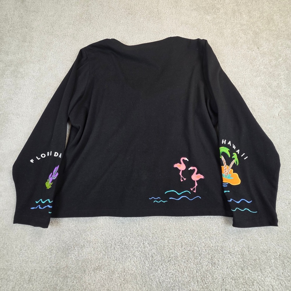 VTG Michael Simon Lite Womens Black Embroidered Vacation Cardigan P/M - Picture 2 of 8